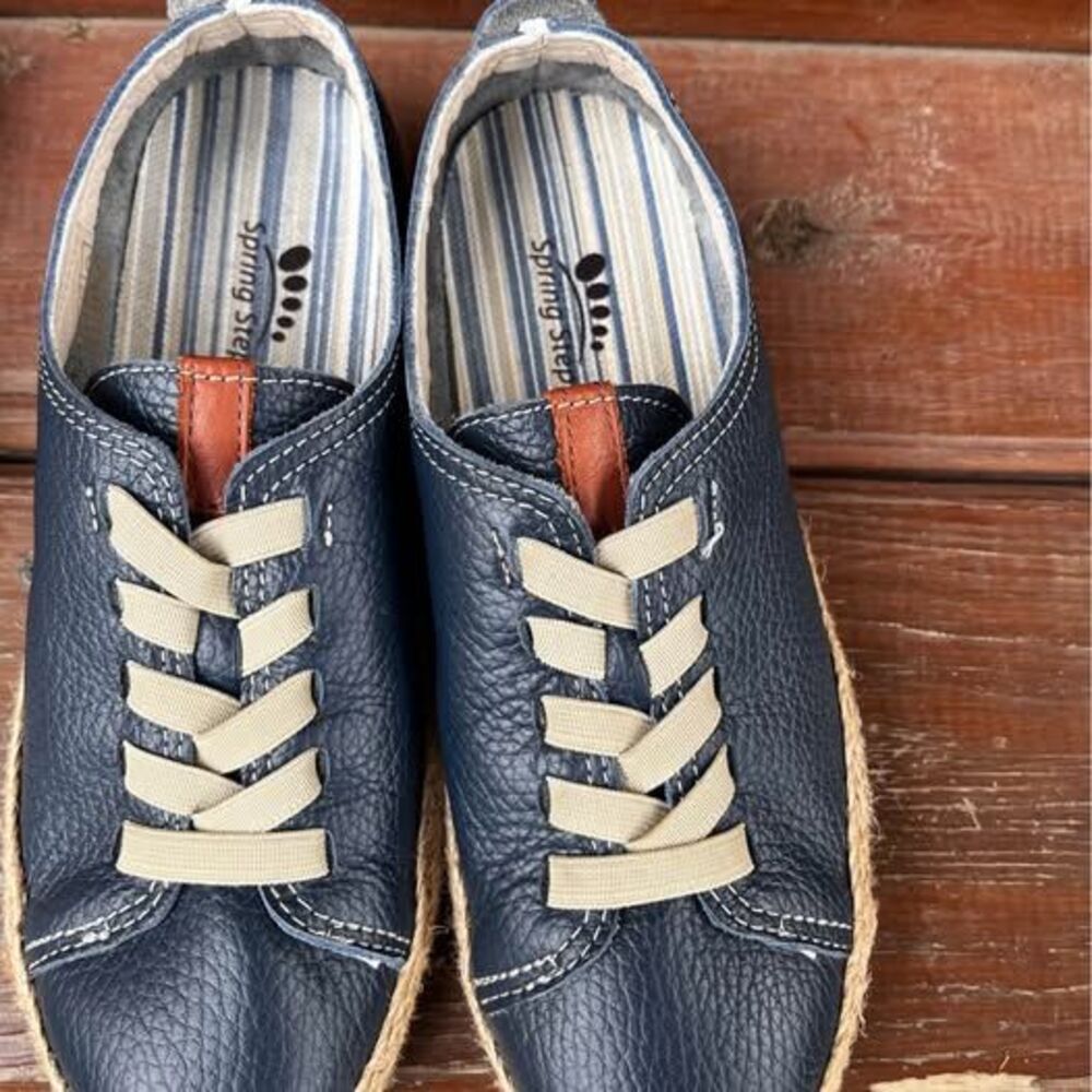 Spring Step Navy Leather Espadrille Sneakers, Women’s